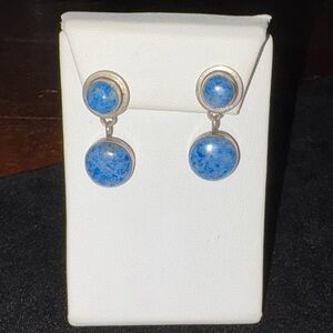 Denim Lapis Stone Double-Drop Sterling Earrings